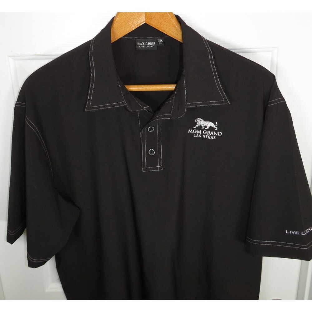 Black Clover Performance Polo Black/White Stitching MGM Grand Las Vegas XXL